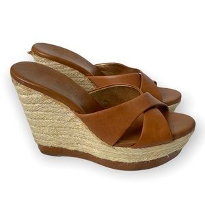 Jessica Simpson Brown Leather Espadrille Wedges size 7.5